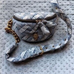 Kurt Geiger Blue Denim Crossbody Bag with Gold Chain